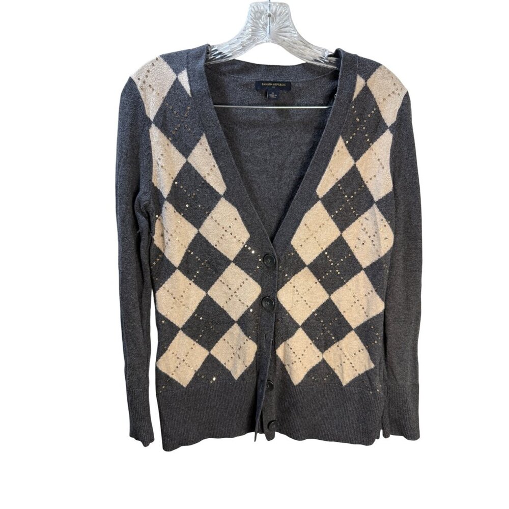 Banana Republic Womens Gray‎ Argyle Sequin Cardigan Sweater S